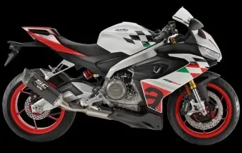 Studio image of 2024 Aprilia RS 660 Extrema in Checkered Flag colour, right hand side, available at Brisan Motorcycles Newcastle