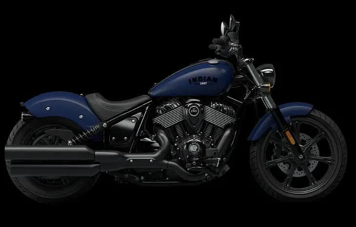 Studio image of Indian Chief Dark Horse 2024 in Springfield Blue colourway, available at Brisan Motorcycles Newcastle