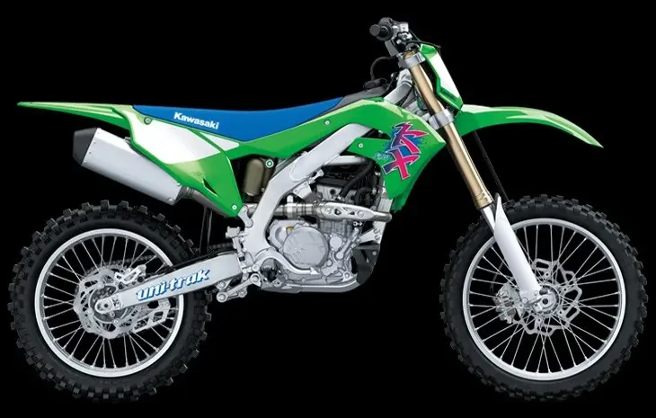 Studio image of 2024 Kawasaki KX250 50th Anniversary edition in Lime Green colourway, available at Brisan Motorcycles Newcastle