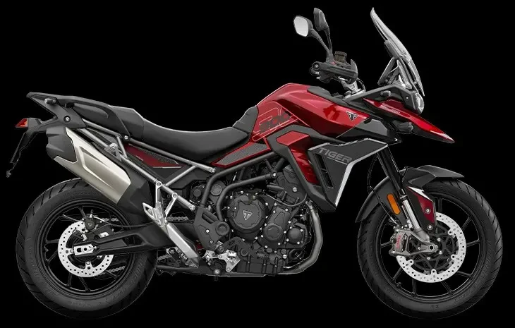 Studio image of 2024 Triumph Tiger 900 GT Pro adventure/touring bike in Carnival Red, available at Brisan Motorcycles Newcastle