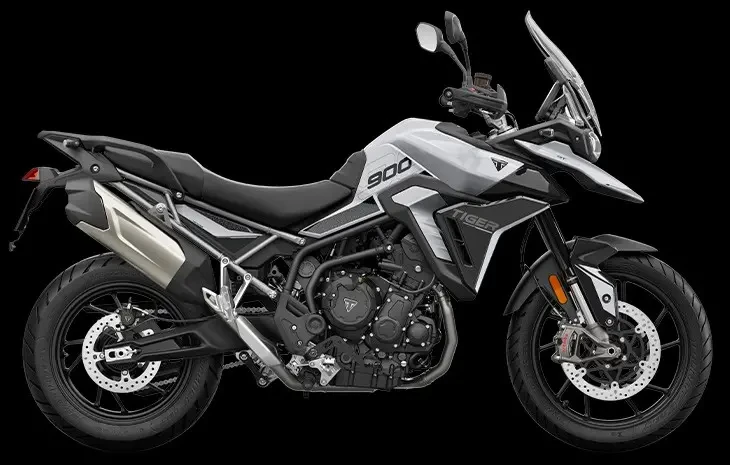 Studio image of 2024 Triumph Tiger 900 GT in Snowdonia White, available at Brisan Motorcycles Newcastle