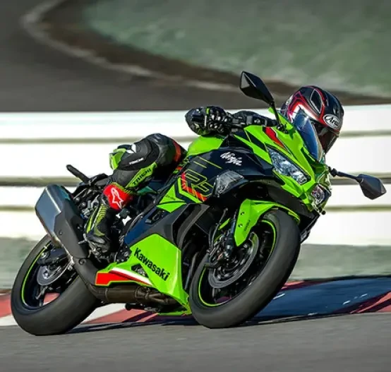Action image of Kawasaki ZX-4RR in KRT Green colourway, on racetrack