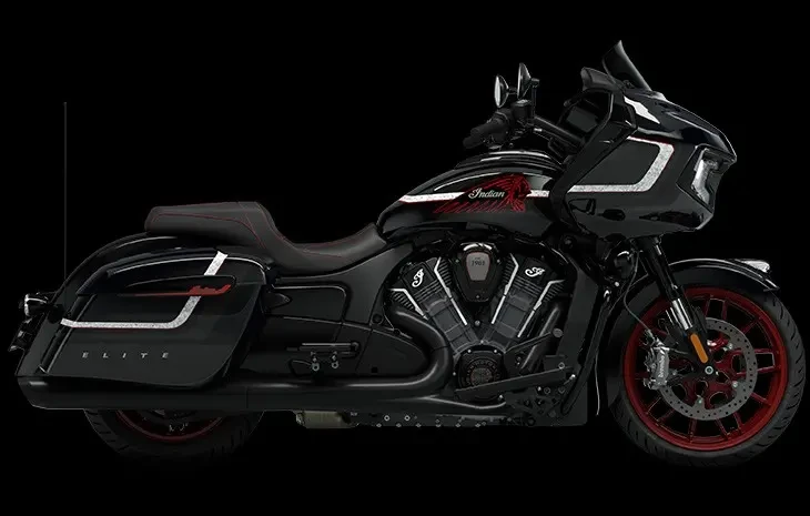 Studio image of Indian Motorcycle Challenger Elite in Charcoal Candy Black Colourway, Available at Brisan Motorcycles Newcastle