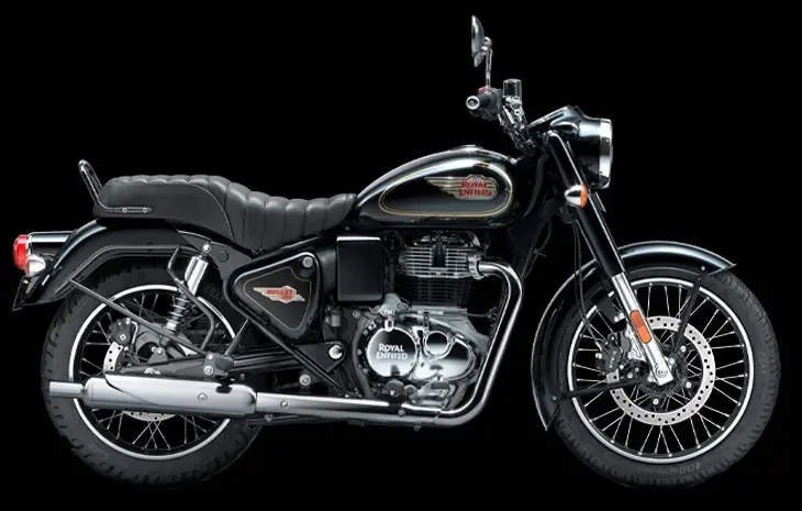 Studio image of Royal Enfield Bullet 350 in Standard Black colourway, available at Brisan Motorcycles Newcastle