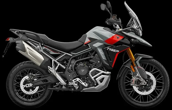 Studio image of 2024 Triumph Tiger 900 Rally Pro in Ash Grey, available at Brisan Motorcycles Newcastle