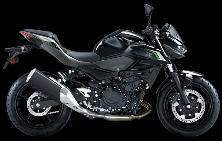 Studio image of 2024 Kawasaki Z500 in black colourway, available at Brisan Motorcycles Newcastle