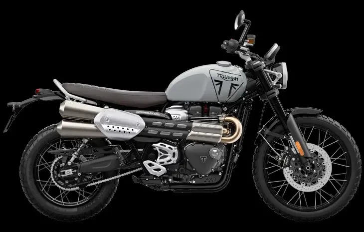 Studio image of 2024 Triumph Scrambler 1200 X in Ash Grey colourway, available at Brisan Motorcycles Newcastle