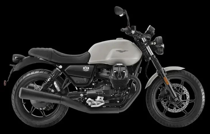 Studio image of Moto Guzzi V7 Stone in Grey colourway, available at Brisan Motorcycles Newcastle