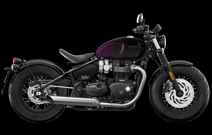 Studio image of Triumph Bobber Stealth Edition in Stealth Purple colourway, available at Brisan Motorcycles Newcastle