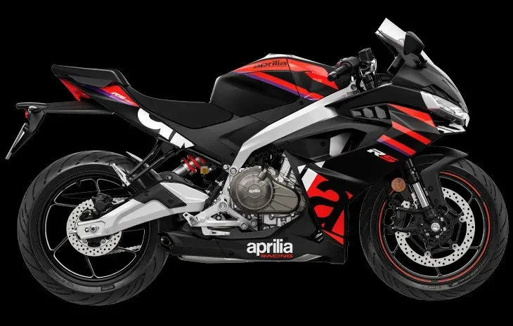 Studio image of 2024 Aprilia RS 457 in Race Replica colourway, available at Brisan Motorcycles Newcastle