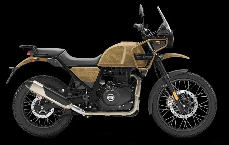 Studio image of Royal Enfield Himalayan in Dune Brown colourway