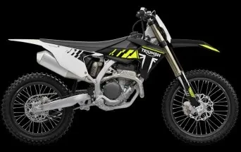 Studio image of Triumph TF 250-X motocross bike in Triumph Racing Black colourway, available at Brisan Motorcycles Newcastle