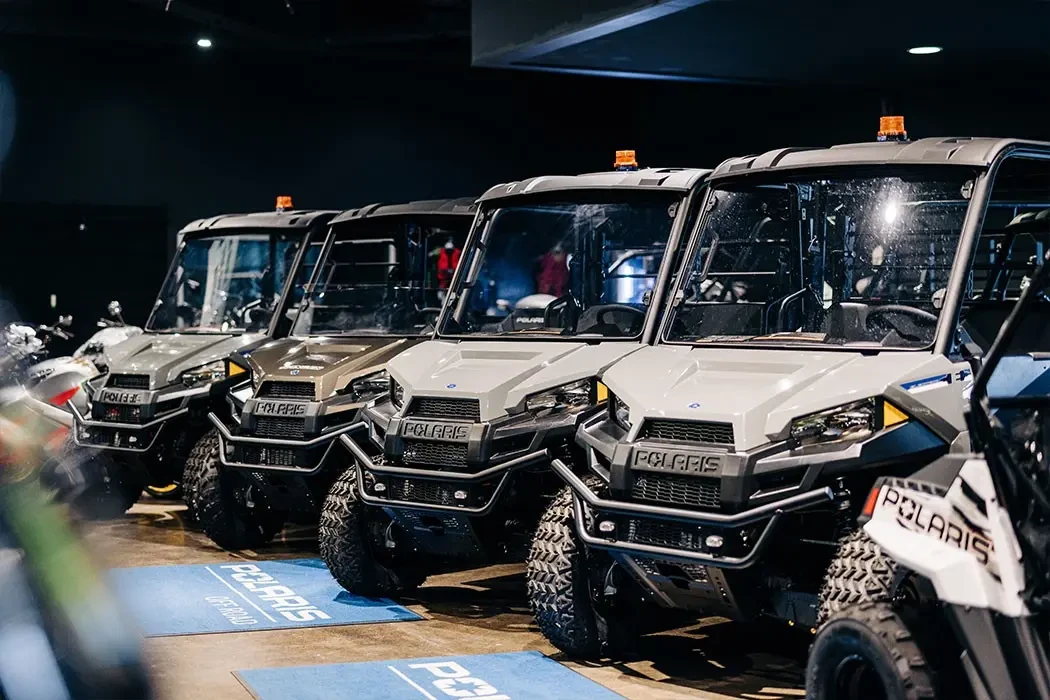 Lineup of Polaris Off Road Vehicles at Brisan Motorcycles Newcastle Showroom