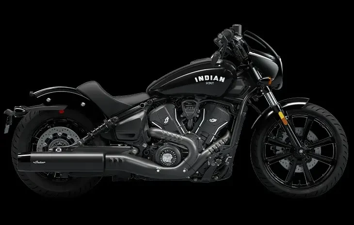 Studio image of Indian Sport Scout 2025 in Black Metallic colour, awvailable at Brisan Motorcycles Newcastle