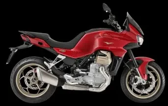 Studio image of Moto Guzzi V100 Mandello in Rosso Magma (red), available at Brisan Motorcycles Newcastle