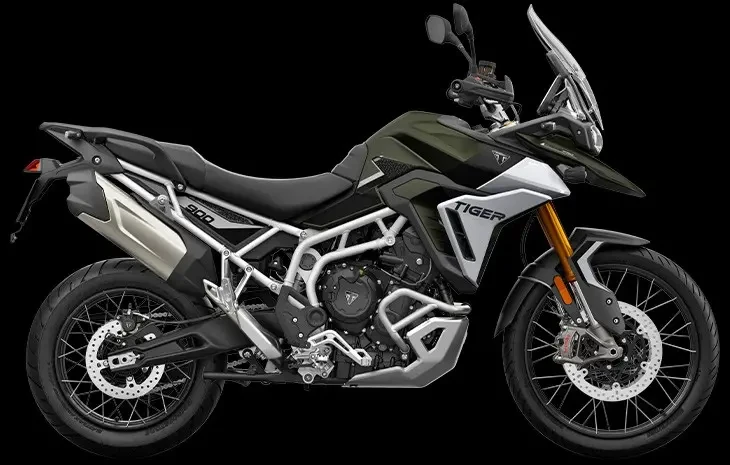 Studio image of 2024 Triumph Tiger 900 Rally Pro in Matt Khaki Green, available at Brisan Motorcycles Newcastle