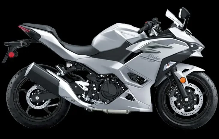 Studio image of 2024 Kawasaki Ninja 500 in white colourway, available at Brisan Motorcycles Newcastle